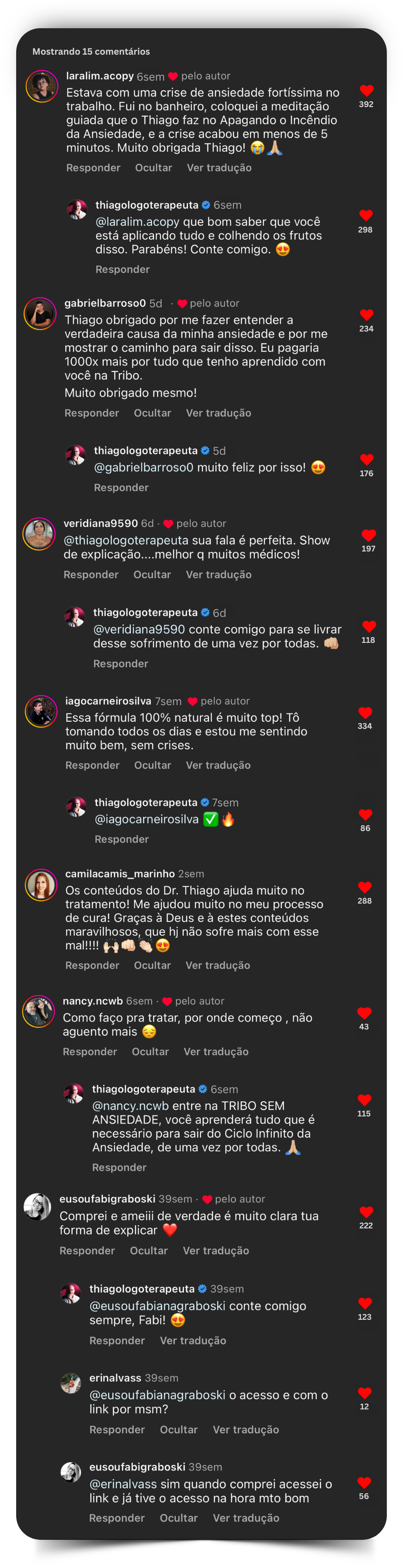 Comentários TRIBO Sem Ansiedade